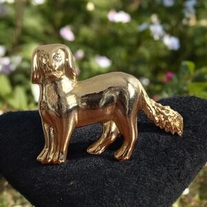 VNTG Cavalier King Rhinestones Brooch Gold Tone Dog Pin Brooch Costume Jewelry